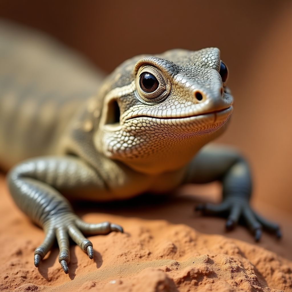 A large goanna (monitor lizard) basking on a sun-drenched rock.